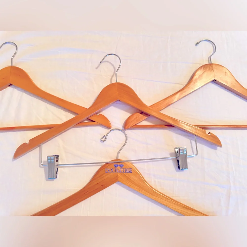 Set of 4 Vintage Wooden Suit Hangers - Light Wood